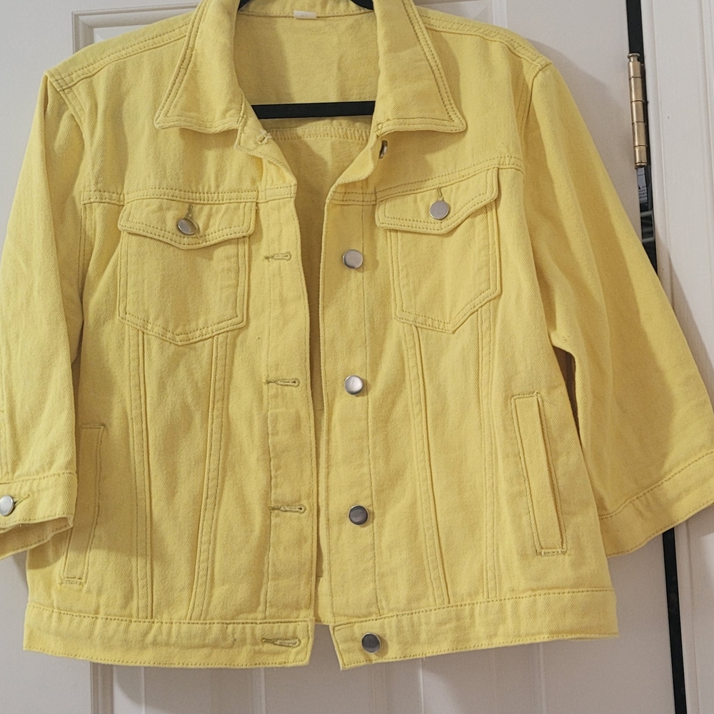Women's Yellow Denim Jacket - Classic Button-Front Jean Jacket